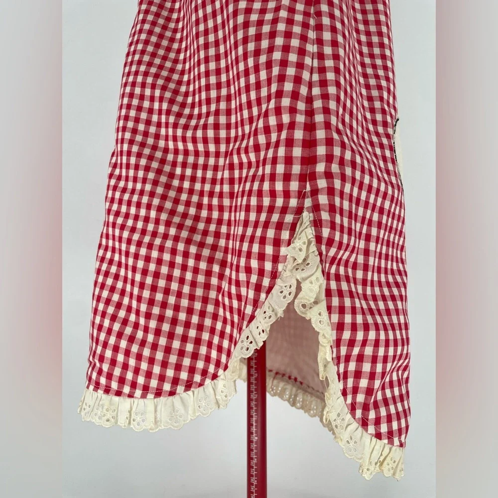 60s/70s Cottagecore Novelty Rabbit Appliqué Gingham Color-blocked Maxi Dress - Picture 6 of 14